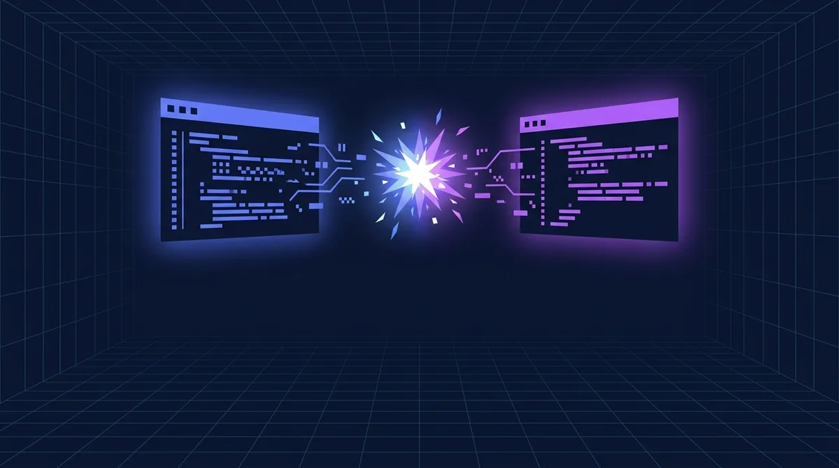Two code windows facing off in a CodeBattle match